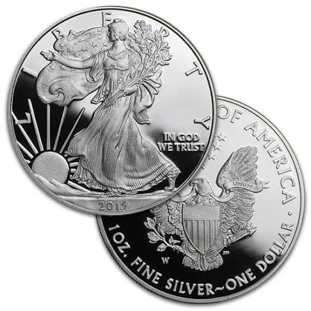 Grading strip showing four 2015 American Silver Eagles in progressively better condition from contact-marked to MS-70